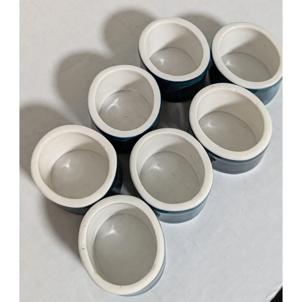 Vintage Ceramic Napkin Rings Oval Deep Christmas Green Set of 7